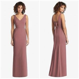 NWT Social Formal V-Neck Back Tie Chiffon Trumpet Gown Rosewood, Size 10